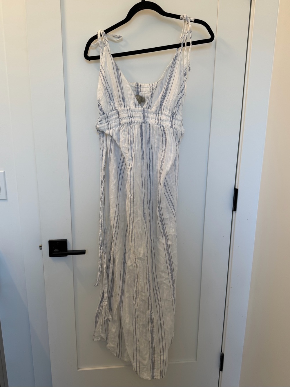 Light Blue Stripe Maxi Dress with Tie Straps